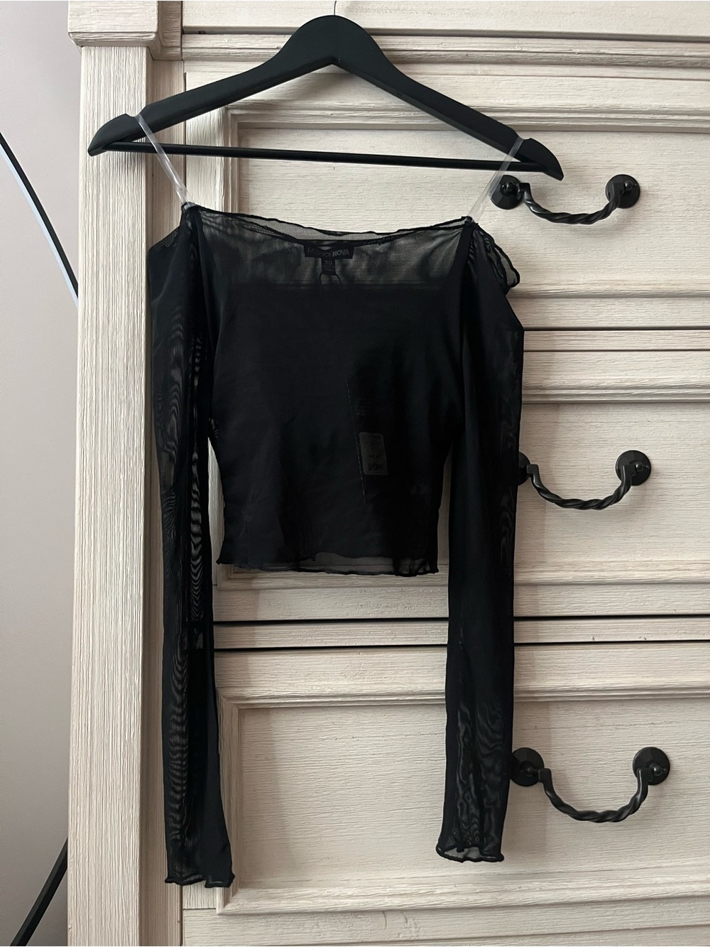 Fashion Nova Black Sheer Long Sleeve Crop Top